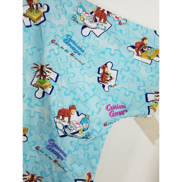 Curious George Scrub Top 2XL Puzzle Print V-Neck 65% Polyester 35% Cotton Made I - Picture 5 of 11
